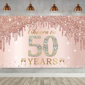 happy 50th birthday backdrop for women pink rose gold glitter po cheers to 50 years party cake banner decor poster background
