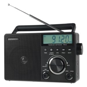 retekess tr635 am fm radio with external antenna jack, portable shortwave radio with best reception, backlight lcd display, time setting,battery operated or ac power,earphone jack for gift,elder,home