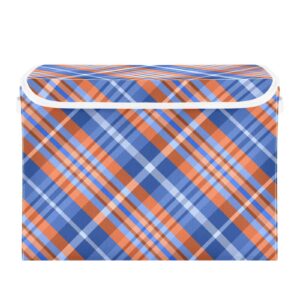 kigai orange blue plaid storage basket with lid collapsible storage bin fabric box closet organizer for home bedroom office 1 pack
