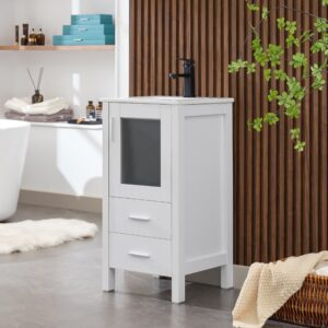 uev 16" modern bathroom vanity set, small bathroom vanity with ceramic basin, with one door and two drawers, minimalist bathroom vanity (without faucet)