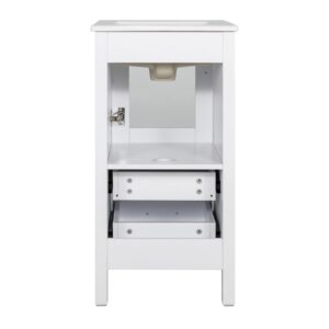 UEV 16" Modern Bathroom Vanity Set, Small Bathroom Vanity with Ceramic Basin, with One Door and Two Drawers, Minimalist Bathroom Vanity (Without Faucet)