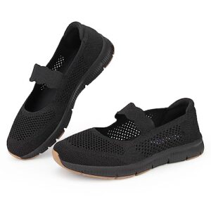 uoua women's nurse shoes comfortable mary jane shoes tennis sneakers slip on walking working flats black 39.5(8.5)