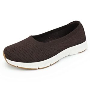 uoua women's slip on walking shoes mesh low top flats ballet knit work nurse casual sneaker loafer brown 41(10)