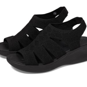 Skechers Women's PIER-LITE-Memory Maker Wedge Sandal, Black/Black, 7