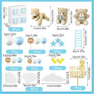 41 Pcs/Set Bear Cake Toppers Mini Bear Cake Decorations Cake Toppers Gold White Pearl Ball for Boy Girl Baby Shower Birthday Party Decorations(Blue, Brown, Cute Style)