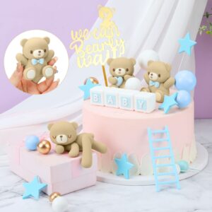 41 Pcs/Set Bear Cake Toppers Mini Bear Cake Decorations Cake Toppers Gold White Pearl Ball for Boy Girl Baby Shower Birthday Party Decorations(Blue, Brown, Cute Style)