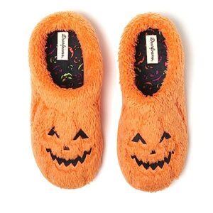 dearfoams unisex spooky fuzzy halloween jack o lantern slipper, adult pumpkin, 5-6 us women