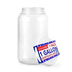 stock your home 1 gallon clear plastic jars with lids (1 pack) 128 oz wide mouth large jar with lid, big container for candy, cookies, arts & crafts, bartender money tips, kitchen & pantry storage
