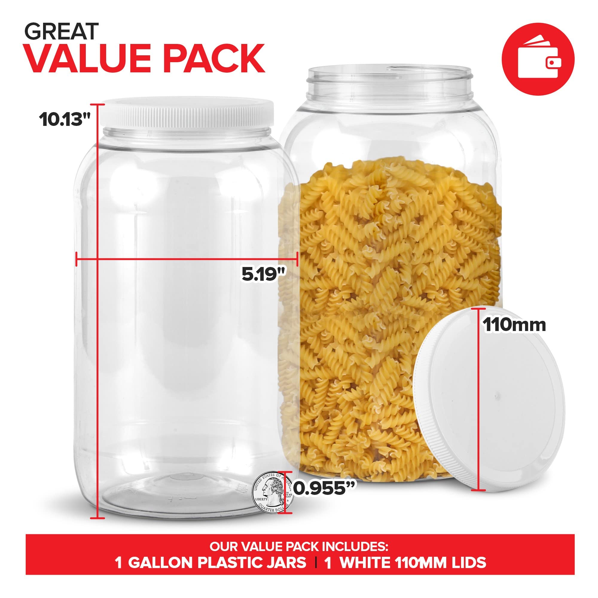 Stock Your Home 1 Gallon Clear Plastic Jars with Lids (1 Pack) 128 oz Wide Mouth Large Jar with Lid, Big Container for Candy, Cookies, Arts & Crafts, Bartender Money Tips, Kitchen & Pantry Storage