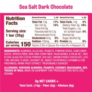 Munk Pack Nut & Seed Bar Sea Salt Dark Chocolate - 1g Sugar, Low Carb & Keto, 5g Protein - Gluten Free, Plant Based, Zero Added Sugar - Sweet & Salty Breakfast & Snack Bars, 24 Count