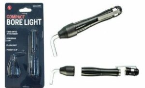 sluice monkey compact fiber optic bore light & flashlight w/clip gun barrel clean inspection