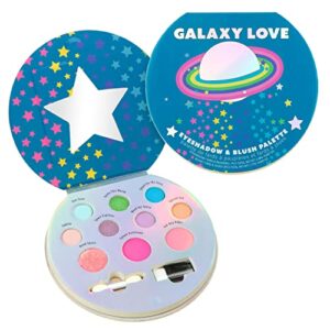 expressions 10 color eyeshadow palette & blush makeup novelty beauty set, fold out compact with mirror, washable, non-toxic,galaxy love glisten & glitter makeup palette