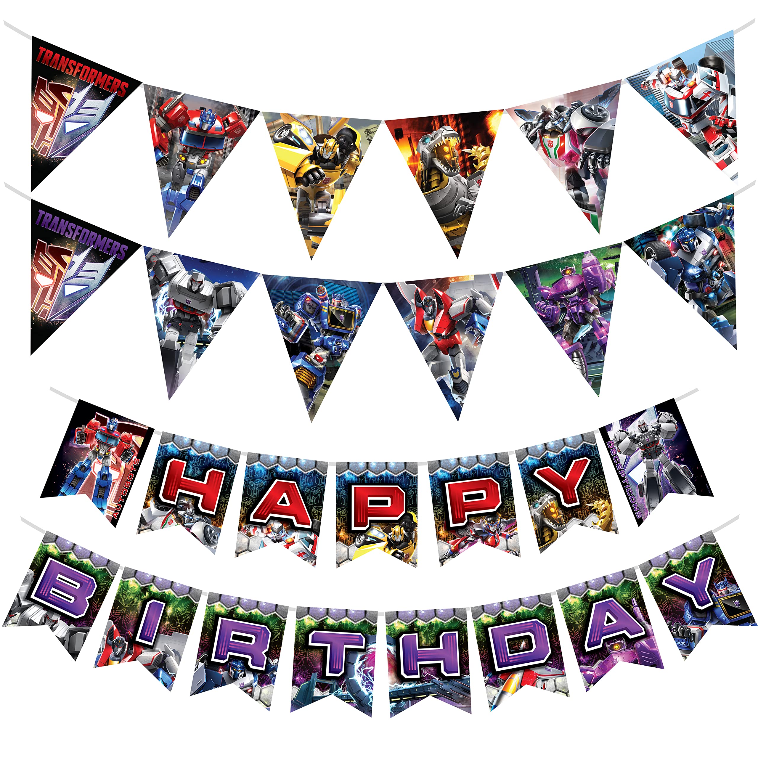 Treasures Gifted Officially Licensed Transformers Birthday Banner Set of 3 - (1) Transformers Banner & (2) Pennant Banners - Transformers Party Decorations - Transformers Party Supplies