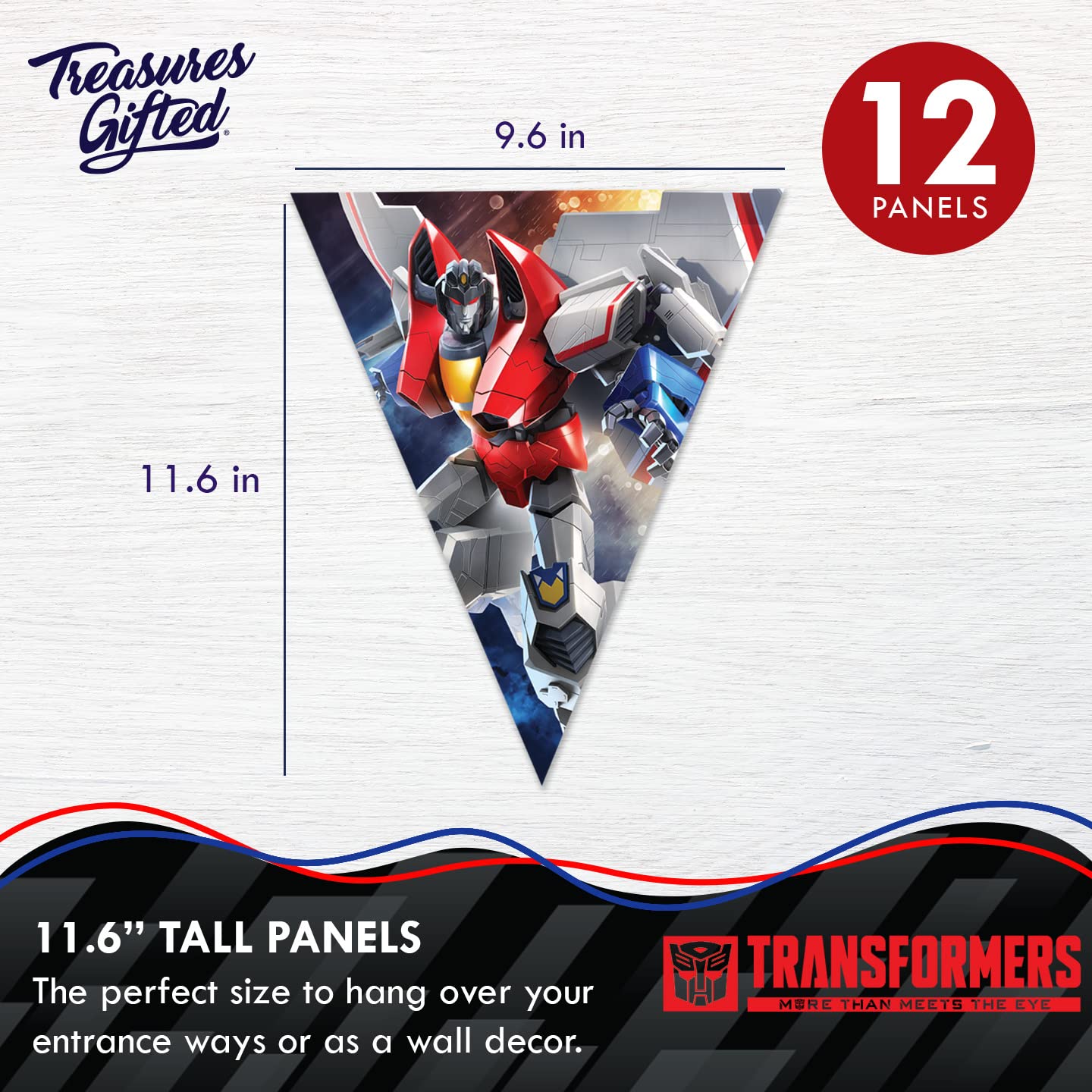 Treasures Gifted Officially Licensed Transformers Birthday Banner Set of 3 - (1) Transformers Banner & (2) Pennant Banners - Transformers Party Decorations - Transformers Party Supplies