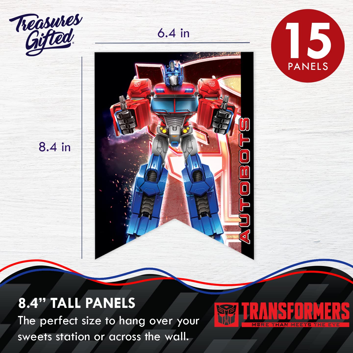 Treasures Gifted Officially Licensed Transformers Birthday Banner Set of 3 - (1) Transformers Banner & (2) Pennant Banners - Transformers Party Decorations - Transformers Party Supplies