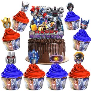 treasures gifted officially licensed transformers cake decorations set - (24) transformers cupcake toppers & wrappers - (1) transformers cake topper - transformers birthday party supplies