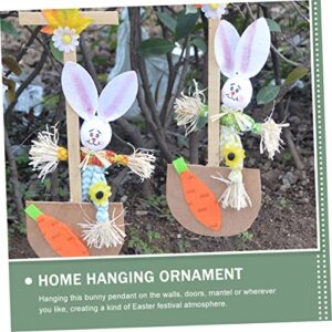 ABOOFAN 4 Pcs Easter Decoration Easter Bunny Cutouts Tiger and Bunny Easter Hanging Door Sign Easter Wall Hanging Plaque Easter Bunny Sign Easter Door Plaque Props Wooden Household