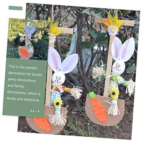 ABOOFAN 4 Pcs Easter Decoration Easter Bunny Cutouts Tiger and Bunny Easter Hanging Door Sign Easter Wall Hanging Plaque Easter Bunny Sign Easter Door Plaque Props Wooden Household