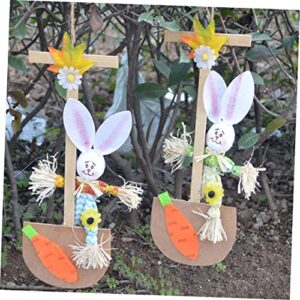 ABOOFAN 4 Pcs Easter Decoration Easter Bunny Cutouts Tiger and Bunny Easter Hanging Door Sign Easter Wall Hanging Plaque Easter Bunny Sign Easter Door Plaque Props Wooden Household