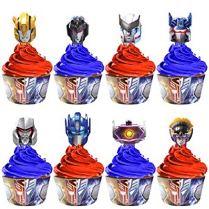 treasures gifted officially licensed transformers cupcake toppers & wrappers 24ct - transformers cake decorations - transformers birthday party supplies - transformers birthday decorations