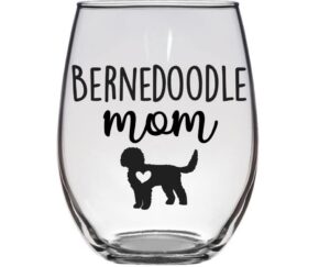 bernedoodle mom - premium 21oz stemless wine glass - gift for doodle dog lovers