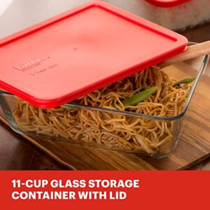 Pyrex Simply Store Glass Food Storage Container, Snug Fit Non-Toxic Plastic BPA-Free Lids, Freezer Dishwasher Microwave Safe, 11 Cup