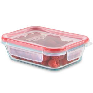 pyrex freshlock glass food storage container, airtight & leakproof locking lids, freezer dishwasher microwave safe, 2 cup, red
