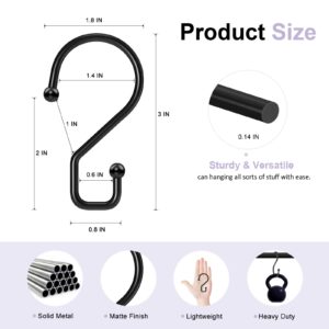 MEILIDY S Hooks, Reversible Black Metal S Shaped Hooks 3 Inch Small Closet S Hooks Heavy Duty S Hanging Hooks for Pots Pans Mugs Curtains Pants Purses Crafts Plants - 12 Pcs