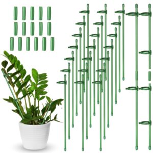 30 pcs adjustable plant support stakes garden single stem support stake plant cage support rings with plant clips and connect pipe for orchid rose tomato, 12 inch (green)