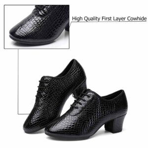 MSYINGL Women Latin Ballroom Dance Shoes,Stone Pattern Leather Lace Up Tap Shoes,Modern Salsa Practice Dance Shoes (Red 1,8.5)