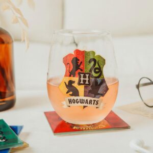 Silver Buffalo Harry Potter Hogwarts Crest 20-Ounce Stemless Wine Glass | Wizarding World Tumbler Cup For Mimosas, Cocktails
