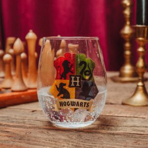 Silver Buffalo Harry Potter Hogwarts Crest 20-Ounce Stemless Wine Glass | Wizarding World Tumbler Cup For Mimosas, Cocktails