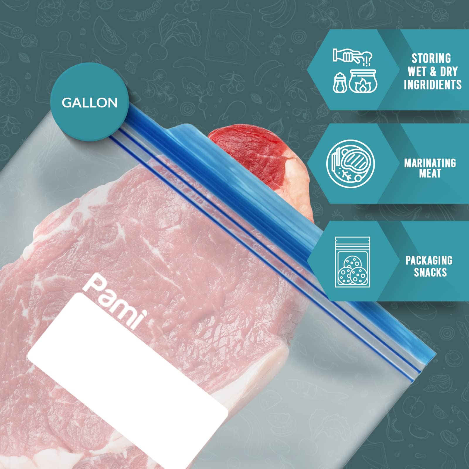 PAMI Freezer Zipper Gallon Bags [60 Pieces] - Leakproof Food Storage Freshness-Lock Bags With Expandable Bottom- Food-Safe Slider Zipper Bags