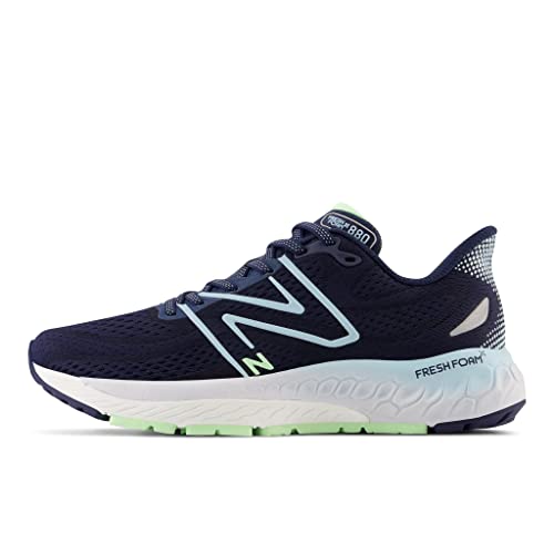 New Balance Women's W880N13 Running Shoe, Nb Navy/Bleach Blue/Green Aura, 8 Wide