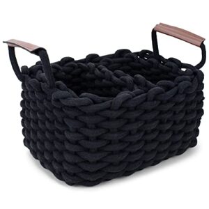 nat & jules thick woven 12 x 10 polyester knit nesting baskets set of 3 - organize your home linen closet, storage shelves, bathroom cabinets or living room in style, black
