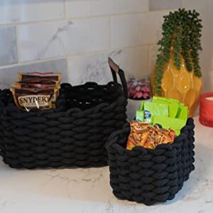 Nat & Jules Thick Woven 12 x 10 Polyester Knit Nesting Baskets Set of 3 - Organize Your Home Linen Closet, Storage Shelves, Bathroom Cabinets or Living Room in Style, Black