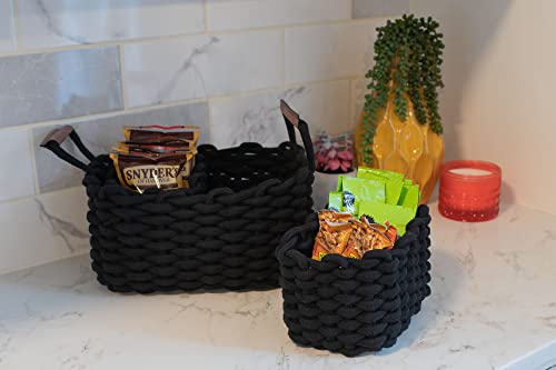 Nat & Jules Thick Woven 12 x 10 Polyester Knit Nesting Baskets Set of 3 - Organize Your Home Linen Closet, Storage Shelves, Bathroom Cabinets or Living Room in Style, Black