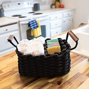 Nat & Jules Thick Woven 12 x 10 Polyester Knit Nesting Baskets Set of 3 - Organize Your Home Linen Closet, Storage Shelves, Bathroom Cabinets or Living Room in Style, Black