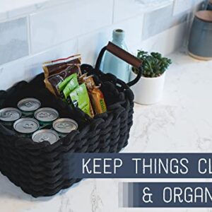 Nat & Jules Thick Woven 12 x 10 Polyester Knit Nesting Baskets Set of 3 - Organize Your Home Linen Closet, Storage Shelves, Bathroom Cabinets or Living Room in Style, Black