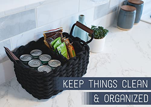 Nat & Jules Thick Woven 12 x 10 Polyester Knit Nesting Baskets Set of 3 - Organize Your Home Linen Closet, Storage Shelves, Bathroom Cabinets or Living Room in Style, Black