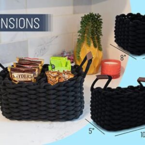 Nat & Jules Thick Woven 12 x 10 Polyester Knit Nesting Baskets Set of 3 - Organize Your Home Linen Closet, Storage Shelves, Bathroom Cabinets or Living Room in Style, Black