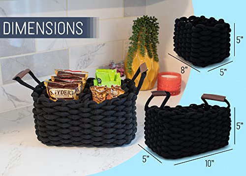 Nat & Jules Thick Woven 12 x 10 Polyester Knit Nesting Baskets Set of 3 - Organize Your Home Linen Closet, Storage Shelves, Bathroom Cabinets or Living Room in Style, Black