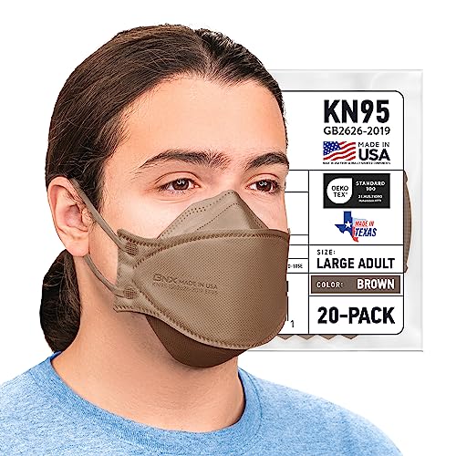 BNX 20-Pack KN95 Face Masks, Disposable Particulate KN95 Mask Made in USA, Tri-Fold Cup/Fish Style