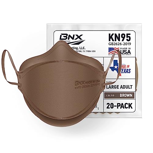 BNX 20-Pack KN95 Face Masks, Disposable Particulate KN95 Mask Made in USA, Tri-Fold Cup/Fish Style