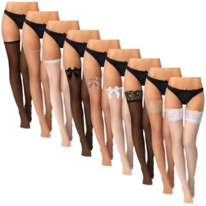 9 pairs women thigh high fishnet stockings silky thigh high stockings lace thigh high socks over the knee fishnet socks (stylish style)