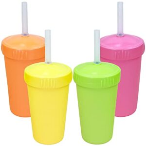 re-play made in usa 10 oz. straw cups with silicone locking straws - made from heavyweight recycled milk jugs - citrus - pack of 4