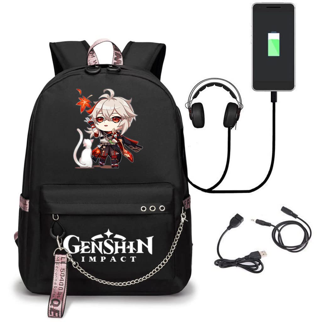 Genshin Impact Backpack Bag Xiao Klee Raiden Shogun Rucksack Keqing with USB Charging Port, Free Keychain (24)