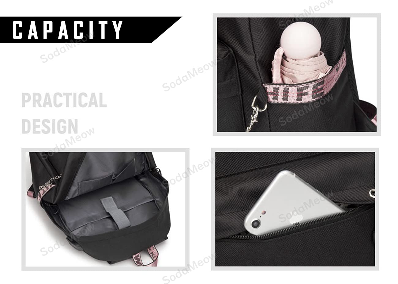 Genshin Impact Backpack Xiao Klee Rucksack Hu Tao Venti Bag with USB Charging Port, Free Keychain (G)