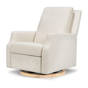namesake crewe recliner and swivel glider in ivory boucle with light wood base, greenguard gold certified