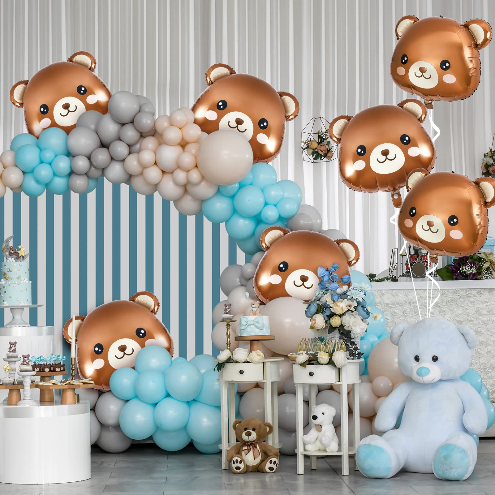 8 Pcs Bear Balloons 21x22 Inch Bear Shaped Animal Balloons Bear Baby Shower Decorations Helium Brown Bear Foil Balloons Bear Head Balloon for Jungle Woodland Animal Farm Safari Theme Party Decoration